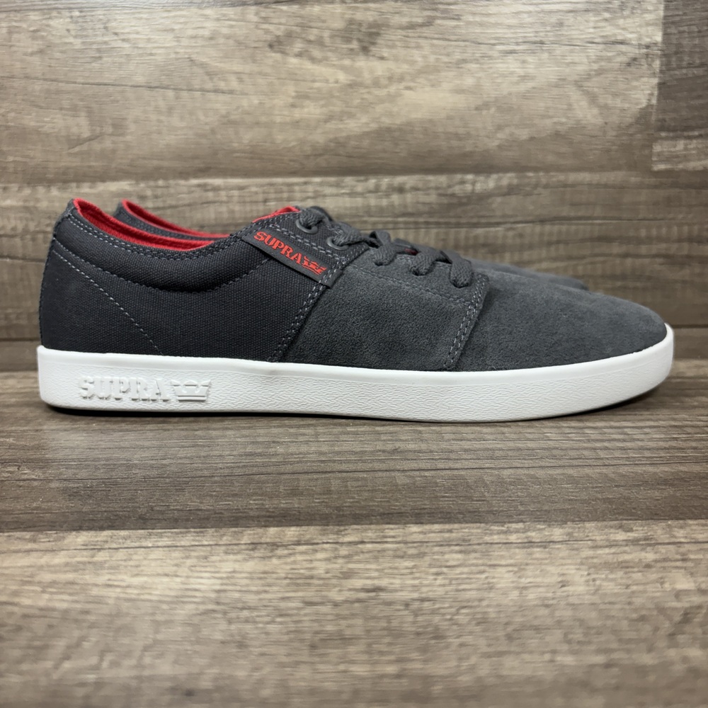 Supra Skate Gray Red Mens US Size 9.5 EUR 43 08183-031-M Sneakers
